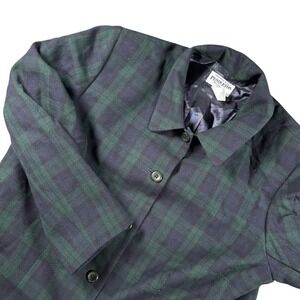Vtg Women's Pendleton 100% Virgin Wool  Green & Navy Plaid Jacket Size 14W